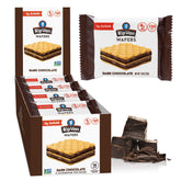 Rip Van Wafels dark chocolate wafer close-up showing a convenient low-sugar snack on the go