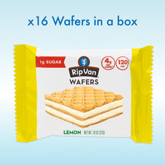 One Rip Van Wafels lemon wafer ready to bite