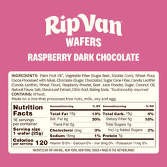 Rip Van Wafels wafer slice shows raspberry and chocolate layers for authentic flavor