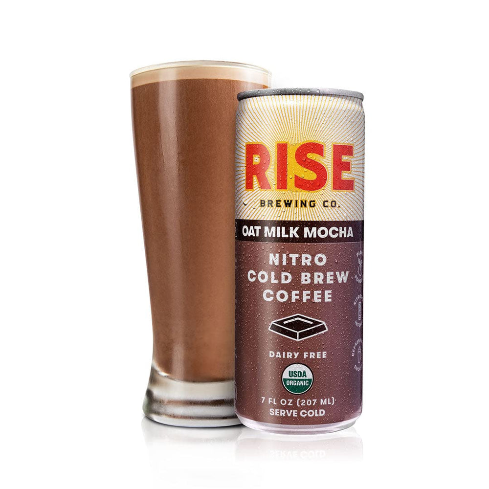 Rise Brewing Co coffee nitro cold brew mocha latte 7oz, smooth crema for a refreshing treat