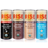 RISE Original Black Nitro Cold Brew can, bold and smooth, ready-to-go caffeine on the move.