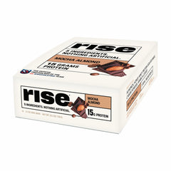 Rise Mocha Almond protein bar packshot highlighting a quick high-protein breakfast.