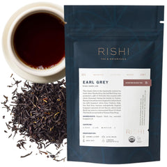 Rishi Earl Grey loose leaf tea with bergamot aroma, ideal for a daily ritual.
