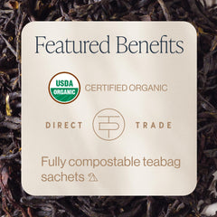 Rishi English Breakfast tea bag steeping in hot water for a robust cup