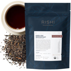 Rishi Tea English Breakfast loose leaf for a bold morning brew.