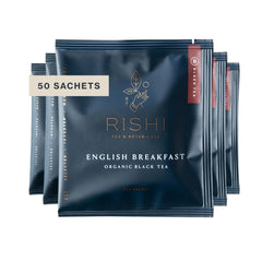 Rishi Tea English Breakfast sachet bags deliver a bold, balanced morning cup.