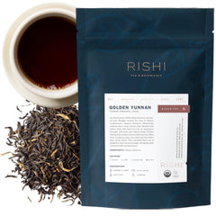 Rishi Tea Golden Yunnan loose-leaf tea with premium oxidized leaves for robust flavor
