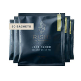 Rishi Tea Jade Cloud green tea packaging showing eco-friendly sachets for everyday brewing.