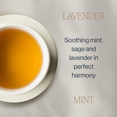Rishi Tea Lavender Mint sachet close-up highlighting biodegradable packaging
