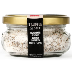 RITROVO SELECTIONS Casina Rossa truffle salt jar enhances pasta with earthy aroma.