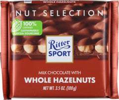 Cross-section shows milk chocolate and hazelnuts in every bite.