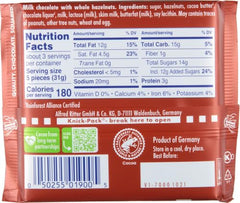 Ritter Sport Milk Chocolate Hazelnut Square Bar with whole hazelnuts visible.