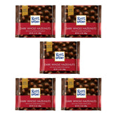 Ritter Sport Dark Whole Hazelnuts 5-pack front view, convenient snack for anytime indulgence