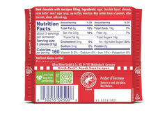 Ritter Sport Marzipan Dark Chocolate cross section reveals almond marzipan center.