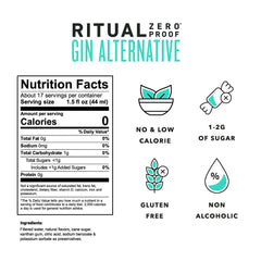 Ritual Zero-Proof gin bottle pour demonstrates easy substitution in drinks.
