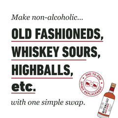Ritual Zero-Proof whiskey in an old fashioned glass, non-alcoholic option.
