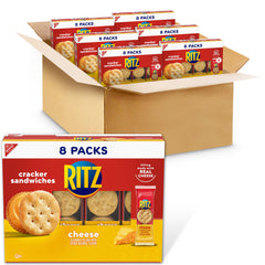 RITZ Cheese Sandwich Crackers packaging for easy pantry stocking and grab-and-go snacking.