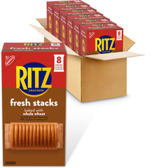 Ritz Fresh Stacks Whole Wheat Crackers box showing bulk packaging for family snacking