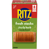RITZ Fresh Stacks Zesty Herb Crackers packaging shows eight stacks for easy travel snacking