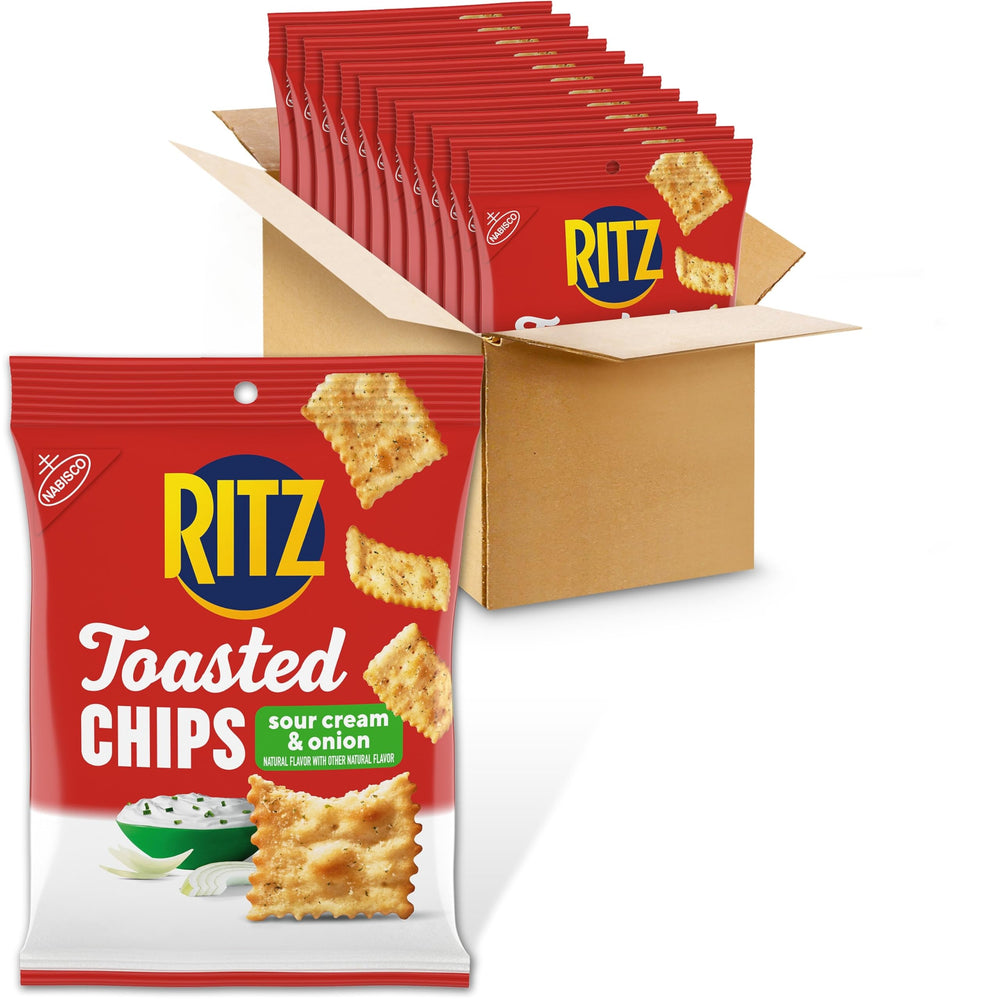 RITZ Toasted Chips Sour Cream and Onion bulk pack displayed for convenient snacking.