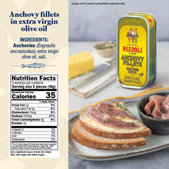 Rizzoli anchovy fillets close-up show rich olive oil and delicate brine ideal for sauces.