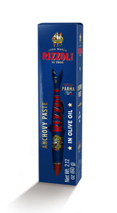 Rizzoli Mangiar Bene anchovy paste tube ready to elevate bruschetta with rich aroma.