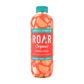 ROAR Georgia Peach Organic hydration bottle front view highlighting electrolyte-rich refreshment