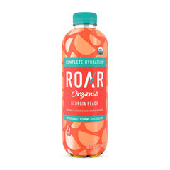 ROAR Georgia Peach Organic hydration bottle front view highlighting electrolyte-rich refreshment
