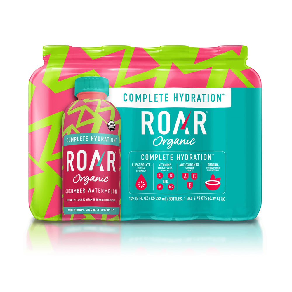 ROAR Organic Electrolyte Infusions cucumber watermelon bottle for refreshing hydration on the go