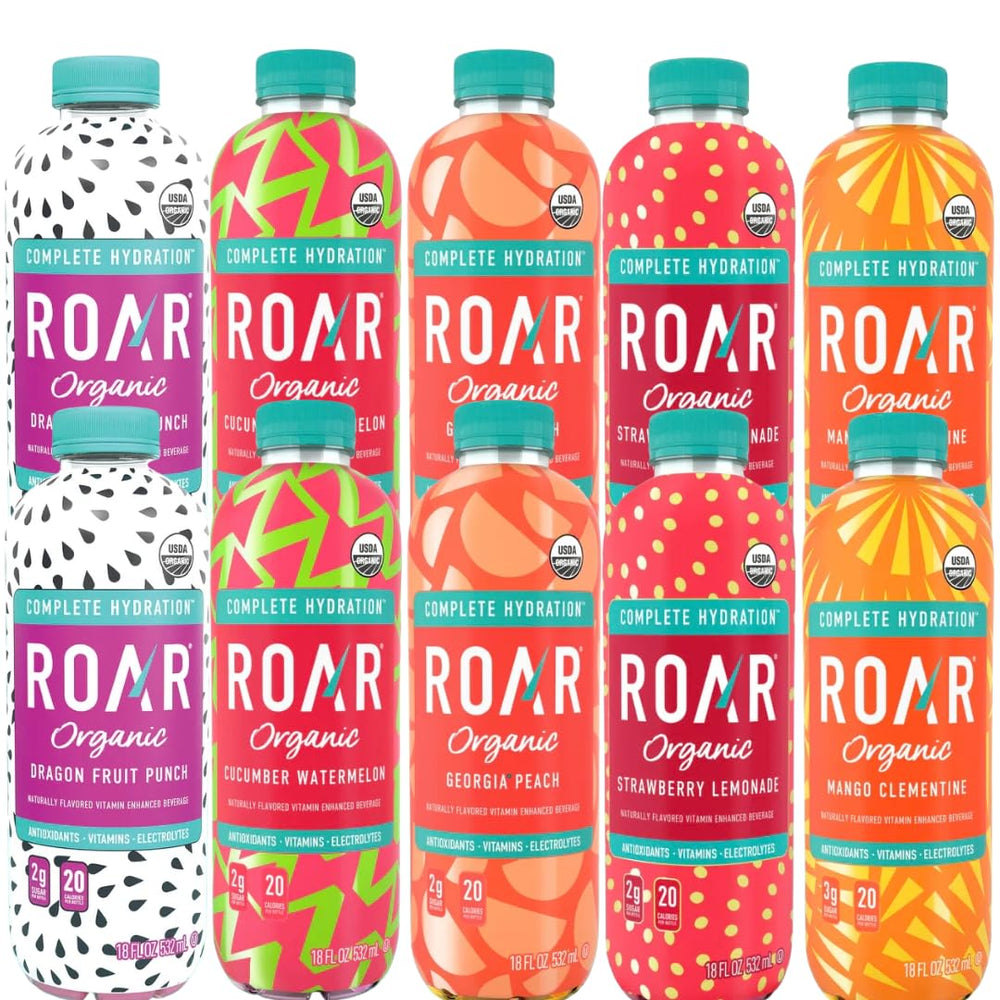 ROAR Organic Variety Pack, ten 18oz bottles, ideal for everyday hydration and events