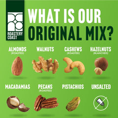 Roastery Coast Daily Nuts Original mixed nuts closeup showing a deluxe snack variety