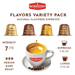 Roastesso French Vanilla capsules emphasize creamy aroma for a smooth morning espresso.