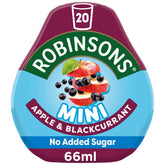 Robinsons Squash'D bottle close-up showing crisp apple and blackcurrant flavor for on-the-go refreshment.