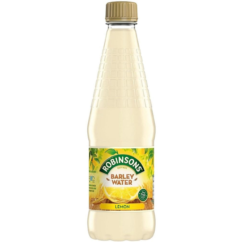 Robinsons Water Lemon Barley bottle front view showing refreshing citrus flavor.