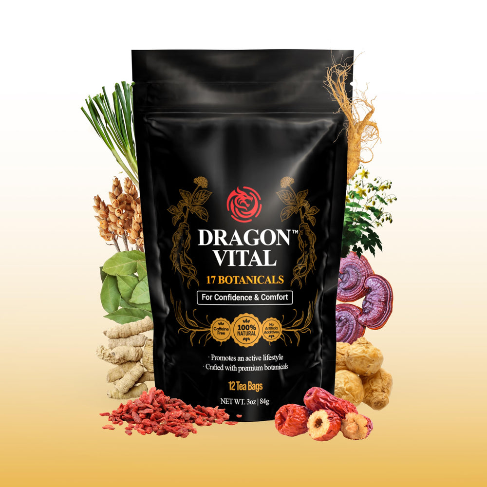Robutop Dragon Vital Tea bags steep to natural, caffeine-free energy.