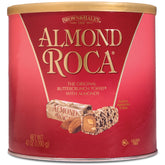 Roca Almond Buttercrunch canister close-up, 42oz, ideal for gifting and sharing.