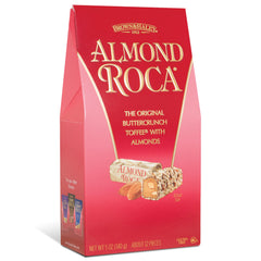 Roca stand-up box with chocolate caramel buttercrunch, ideal for gifting.
