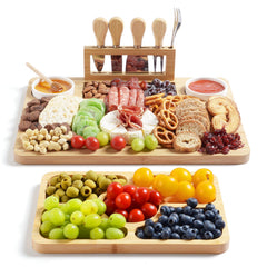 ROCIRLAB bamboo charcuterie board with knife block for easy serving.