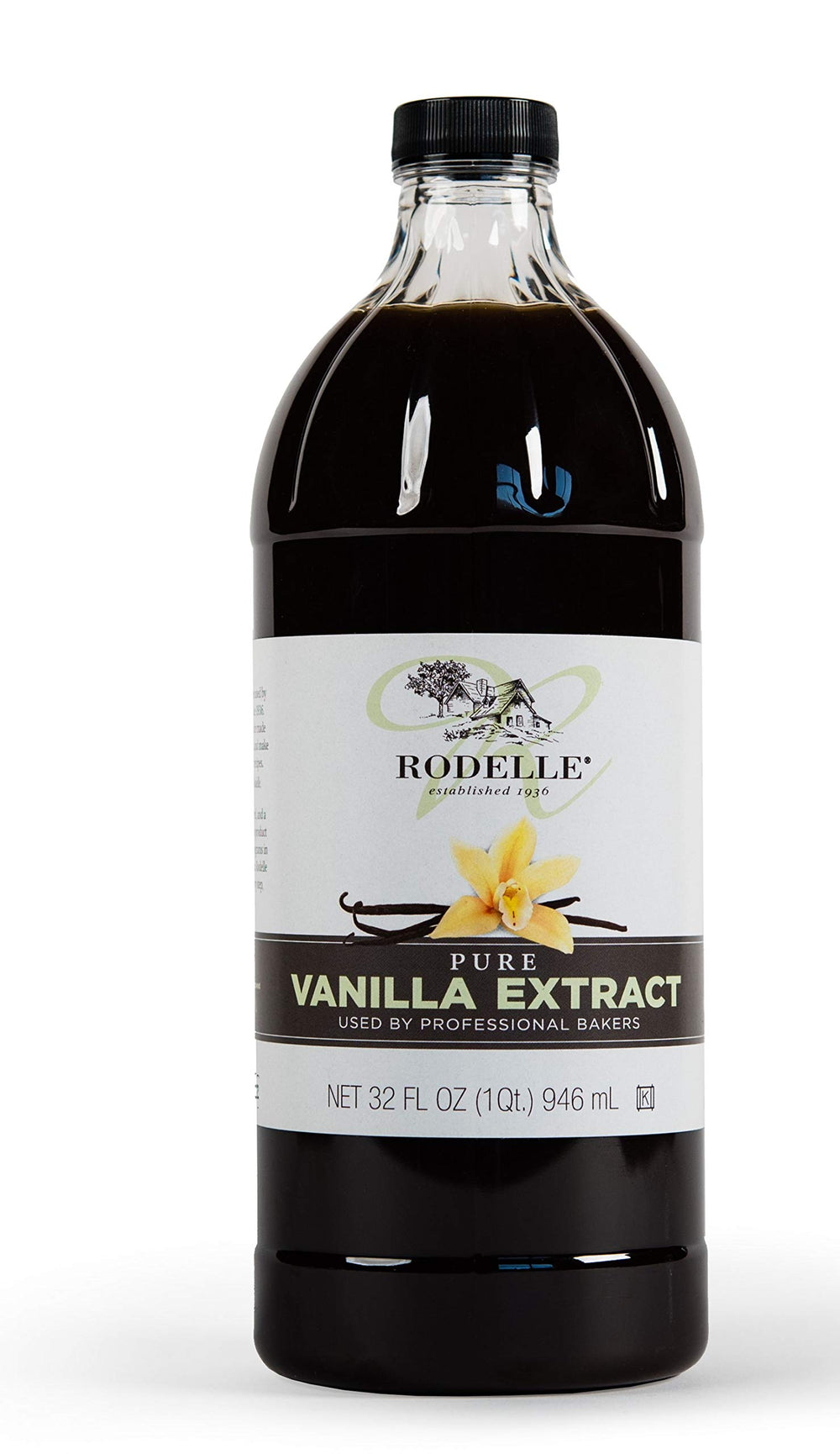 Rodelle Pure Vanilla Extract bottle on counter, ideal for baking and desserts
