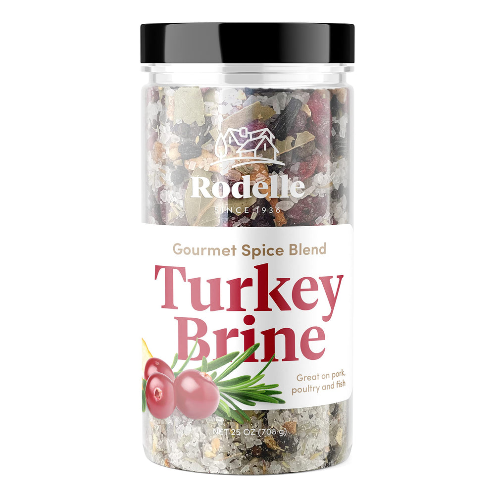 Rodelle turkey brine jar shows gluten-free spices for a flavorful roast