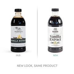 Rodelle vanilla label close-up emphasizing kosher and gluten-free quality