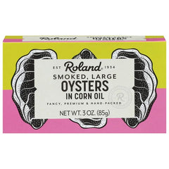 Roland Foods smoked oysters tin close-up highlighting premium quality and convenience.