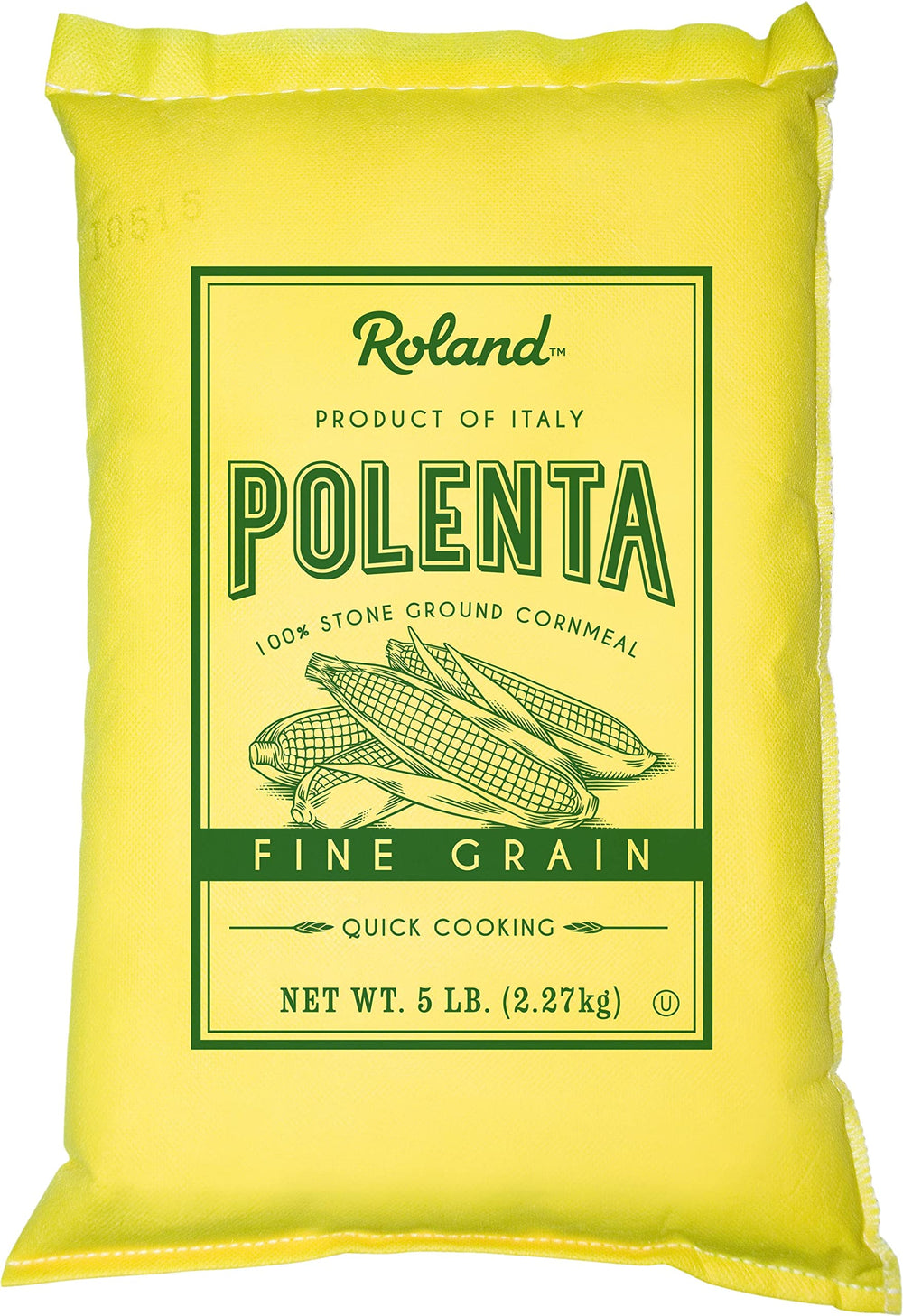 Roland Foods yellow polenta bag with raw cornmeal texture for quick meals