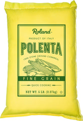 Roland Foods yellow polenta bag with raw cornmeal texture for quick meals