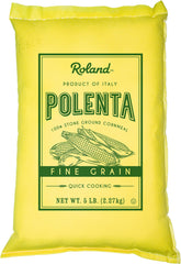 Roland Foods yellow polenta bag with raw cornmeal texture for quick meals