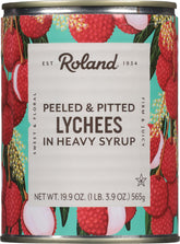 Roland Lychees in Heavy Syrup can-open display for quick dessert prep.