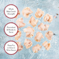 Roland Foods conch in water ready for frying or stewing.