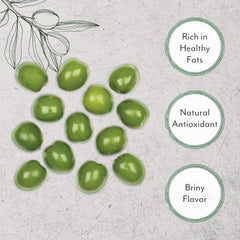 Roland Foods Castelvetrano olives on a platter with cheese.