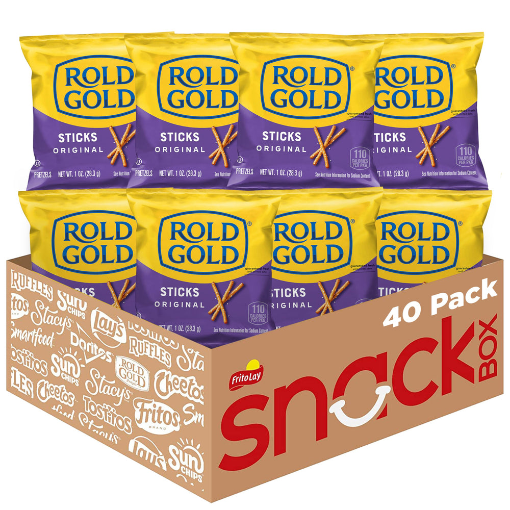 Rold Gold pretzel sticks 40-pack on display for convenient snacking