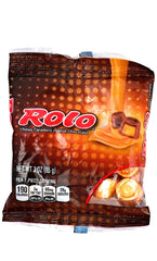Rolo bag front shows chewy caramel chocolates in milk chocolate